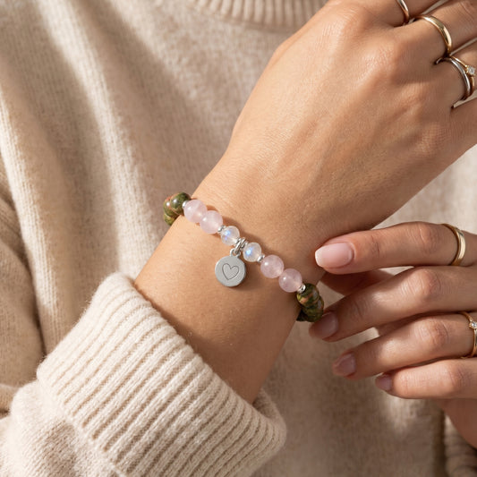Rose Quartz & Moonstone Personalised Pregnancy Crystal Bracelet