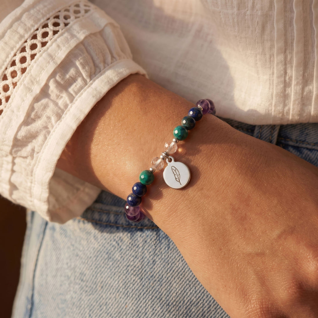 Crystals for Grief; Loss Crystal Healing Bracelet — Amethyst, Pyrite, Azurite & Black Tourmaline