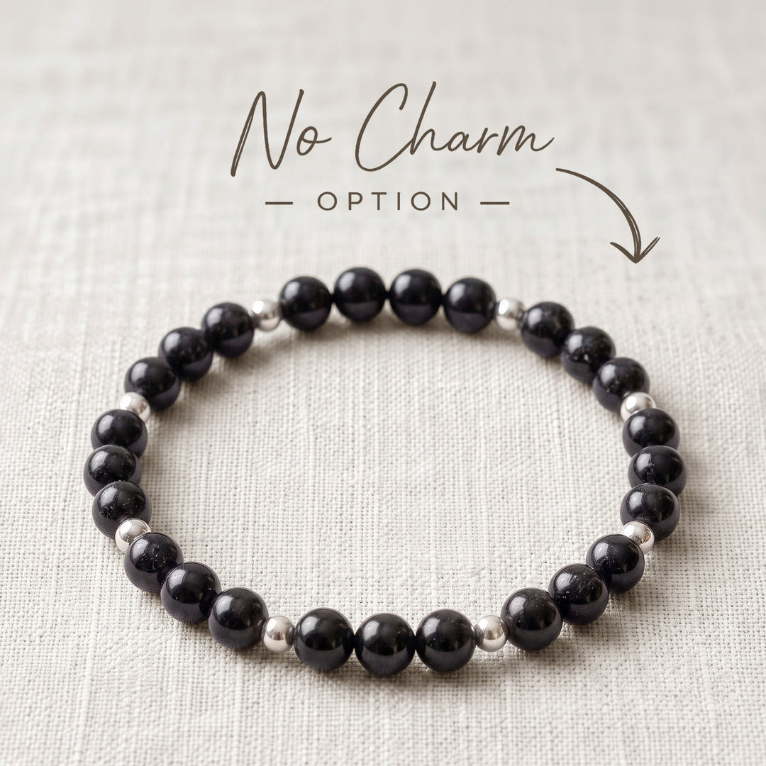 Black Tourmaline Crystal Beaded Bracelet, 925 Sterling Silver