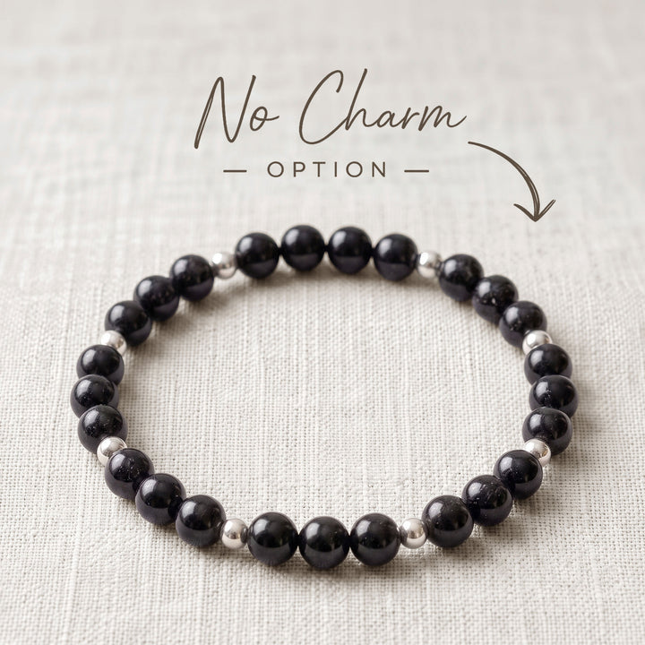 Black Tourmaline Crystal Beaded Bracelet, 925 Sterling Silver