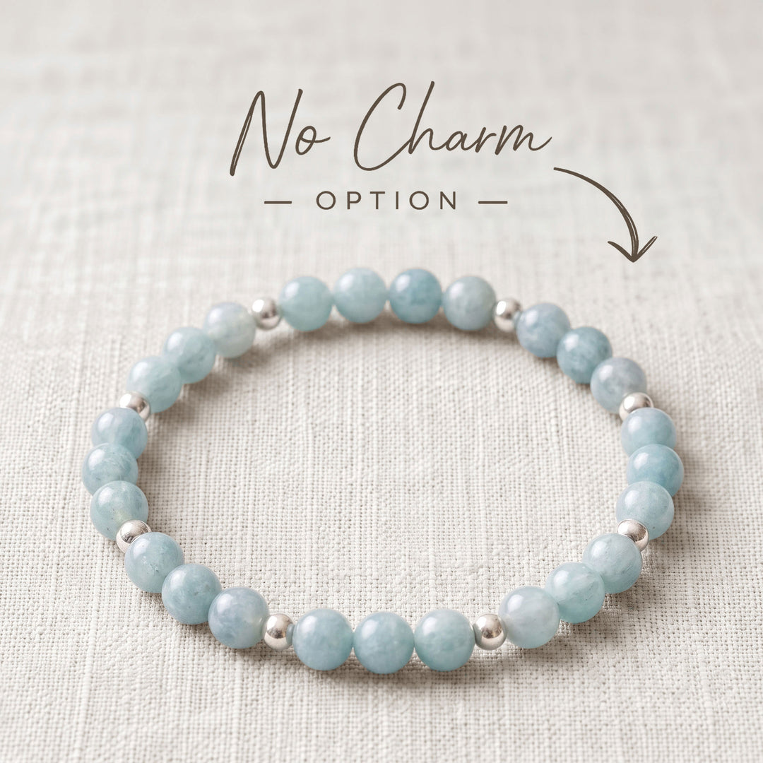 Aquamarine Crystal Beaded Bracelet, 925 Sterling Silver