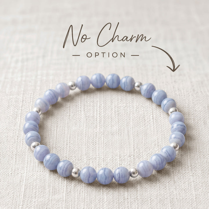 Blue Lace Agate Crystal Beaded Bracelet, 925 Sterling Silver