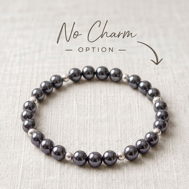 Hematite Crystal Beaded Bracelet, 925 Sterling Silver