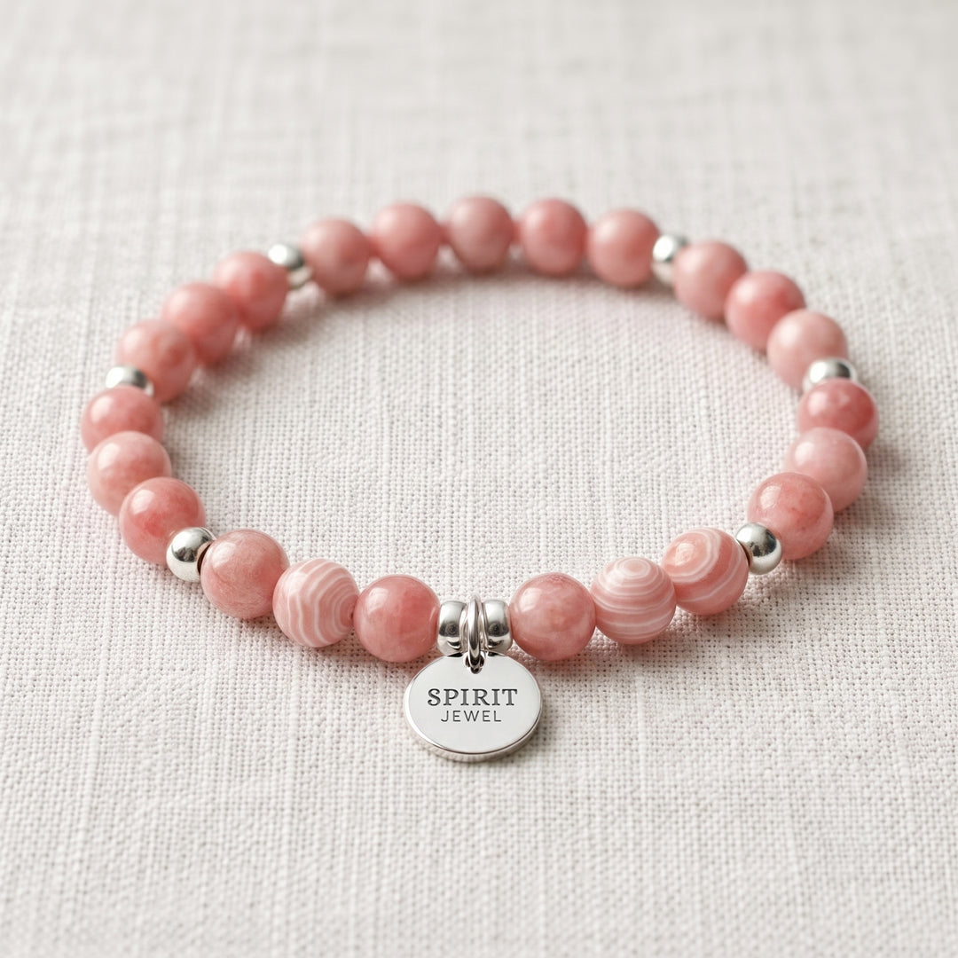 Rhodochrosite Personalised Crystal Gemstone Bracelet