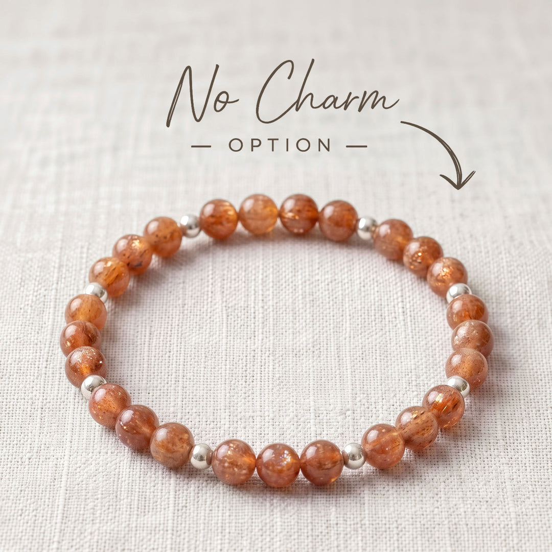 Sunstone Crystal Beaded Bracelet, 925 Sterling Silver