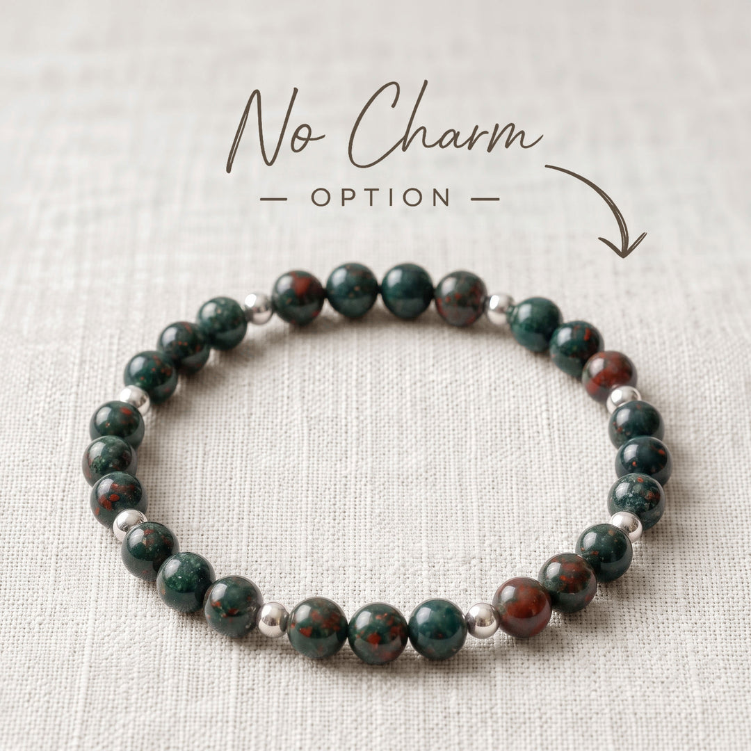Bloodstone Crystal Beaded Bracelet, 925 Sterling Silver