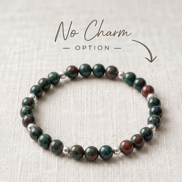 Bloodstone Crystal Beaded Bracelet, 925 Sterling Silver