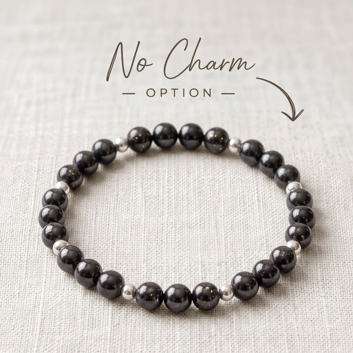 Shungite Crystal Beaded Bracelet, 925 Sterling Silver