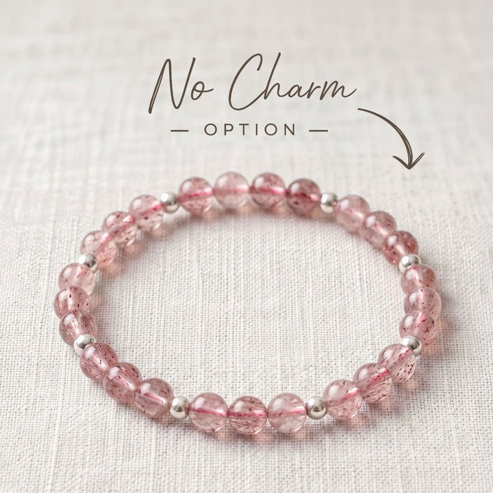 Strawberry Quartz Crystal Beaded Bracelet, 925 Sterling Silver