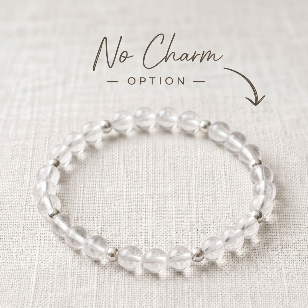 Clear Quartz Crystal Beaded Bracelet, 925 Sterling Silver