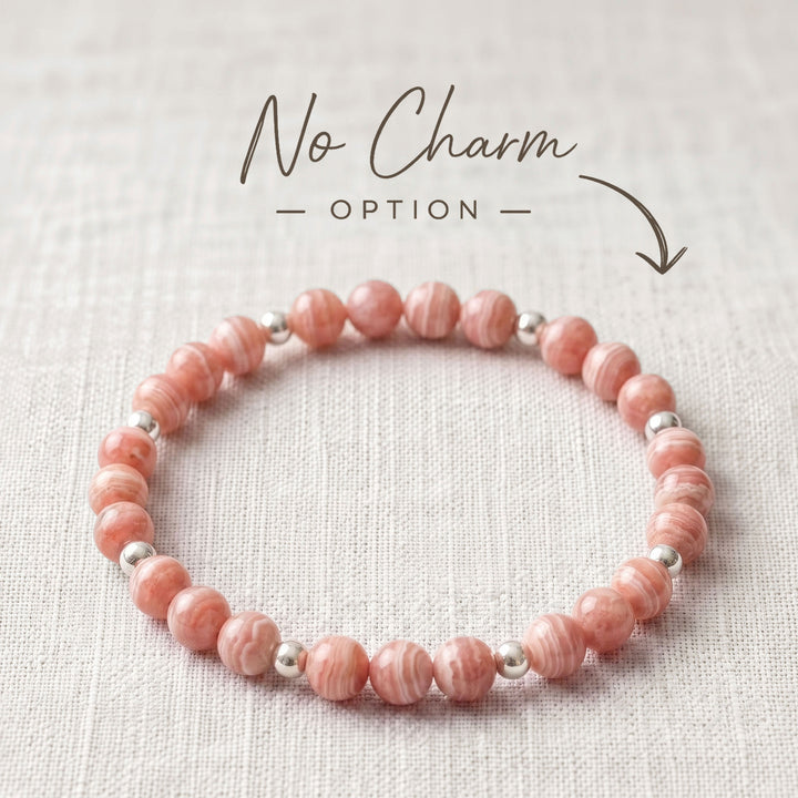 Rhodochrosite Crystal Beaded Bracelet, 925 Sterling Silver