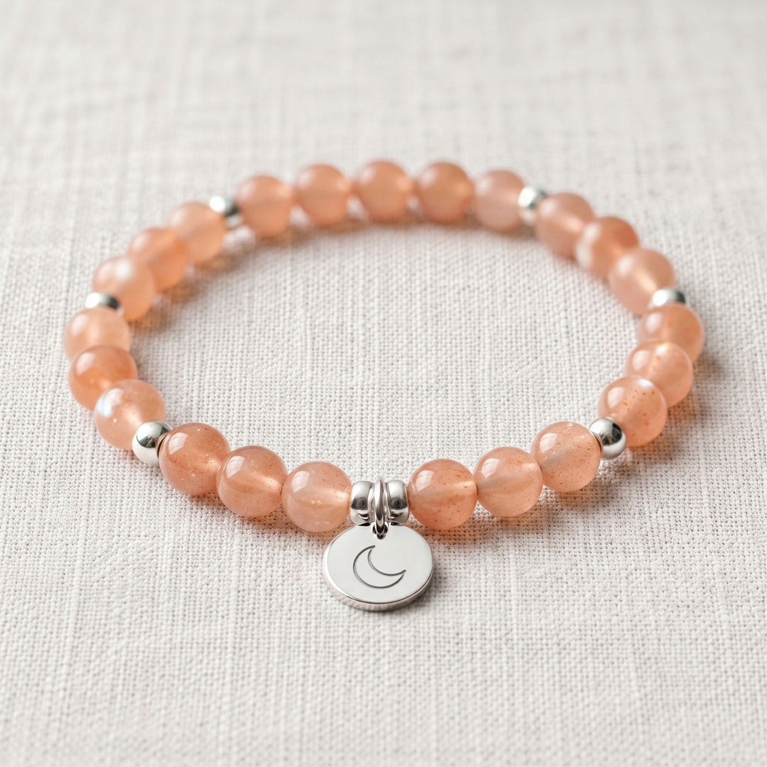 Peach Moonstone Personalised Crystal Gemstone Bracelet