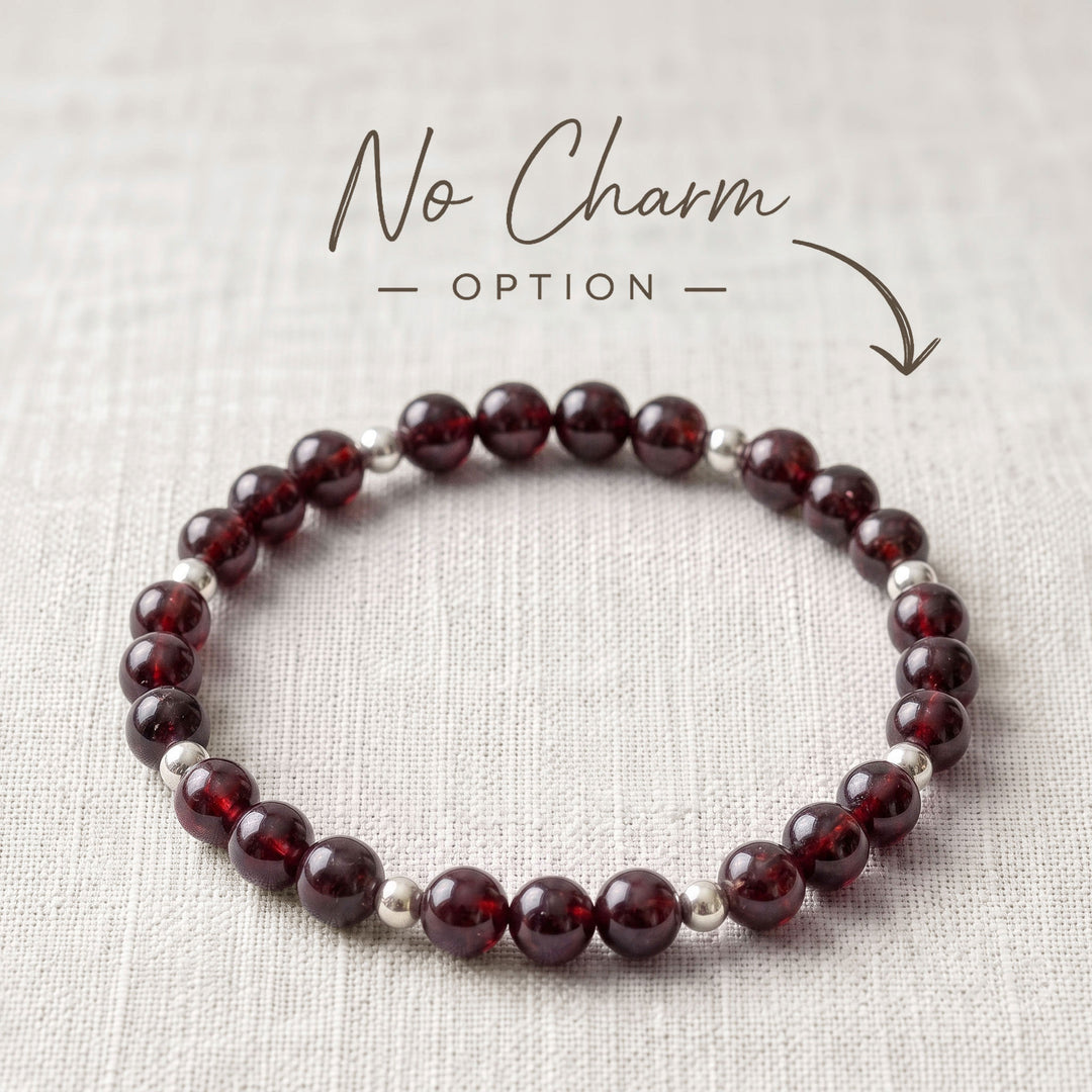 Garnet Crystal Beaded Bracelet, 925 Sterling Silver