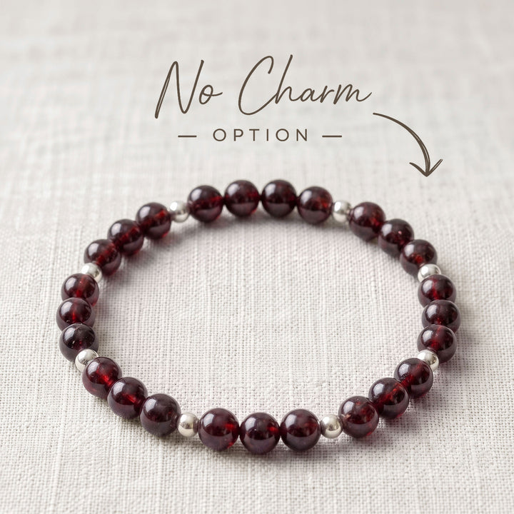 Garnet Crystal Beaded Bracelet, 925 Sterling Silver