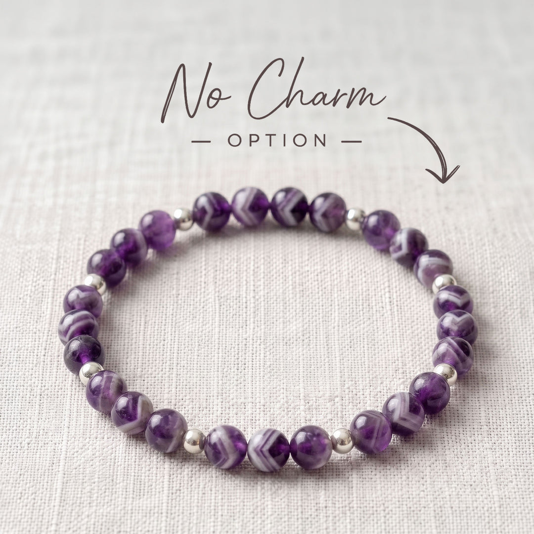 Amethyst Chevron Crystal Beaded Bracelet, 925 Sterling Silver