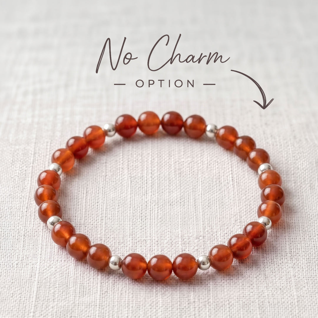 Carnelian Crystal Beaded Bracelet, 925 Sterling Silver