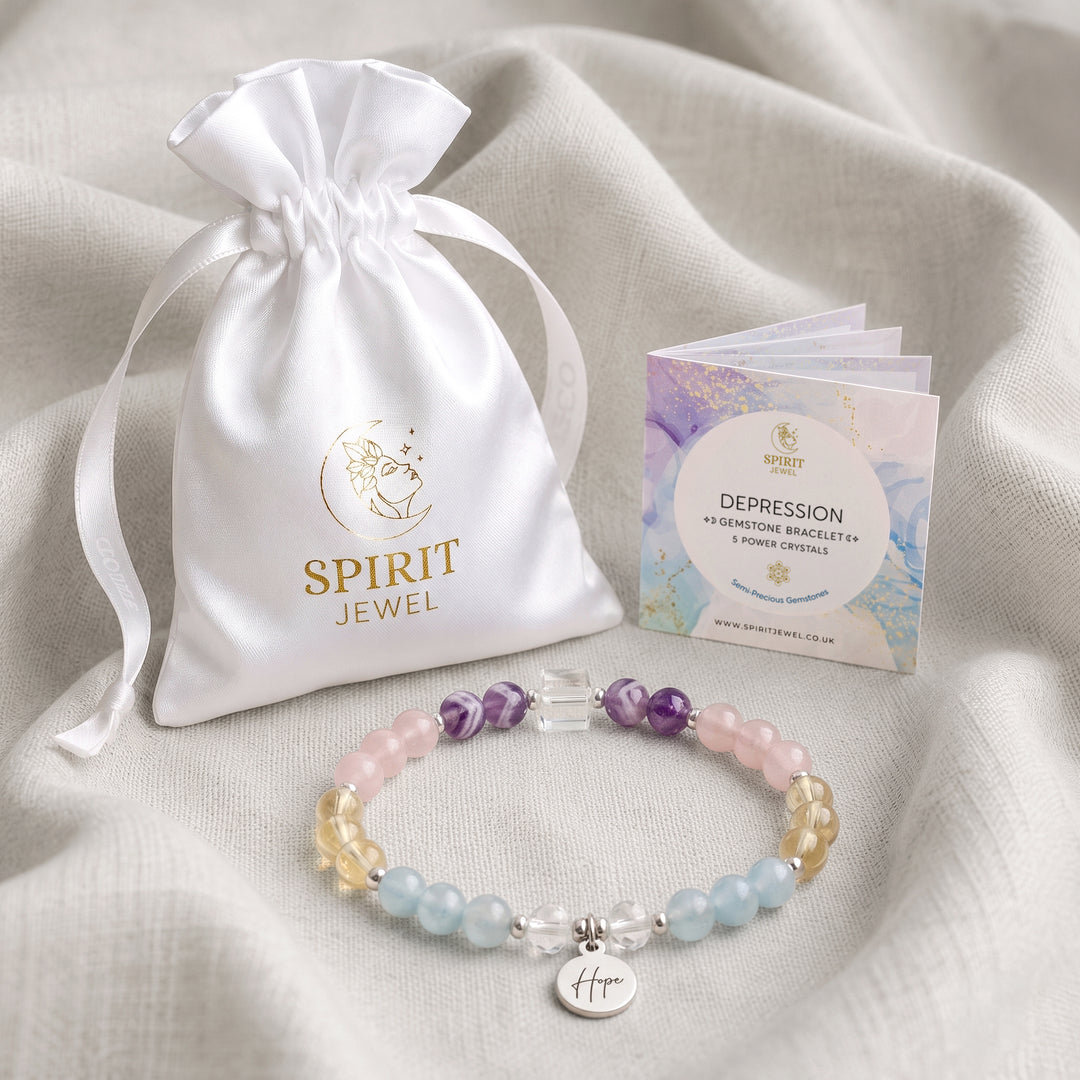 Citrine &amp; Rose Quartz Personalised Depression Crystal Bracelet with Spirit Jewel Pouch and Crystal Meanings Guide