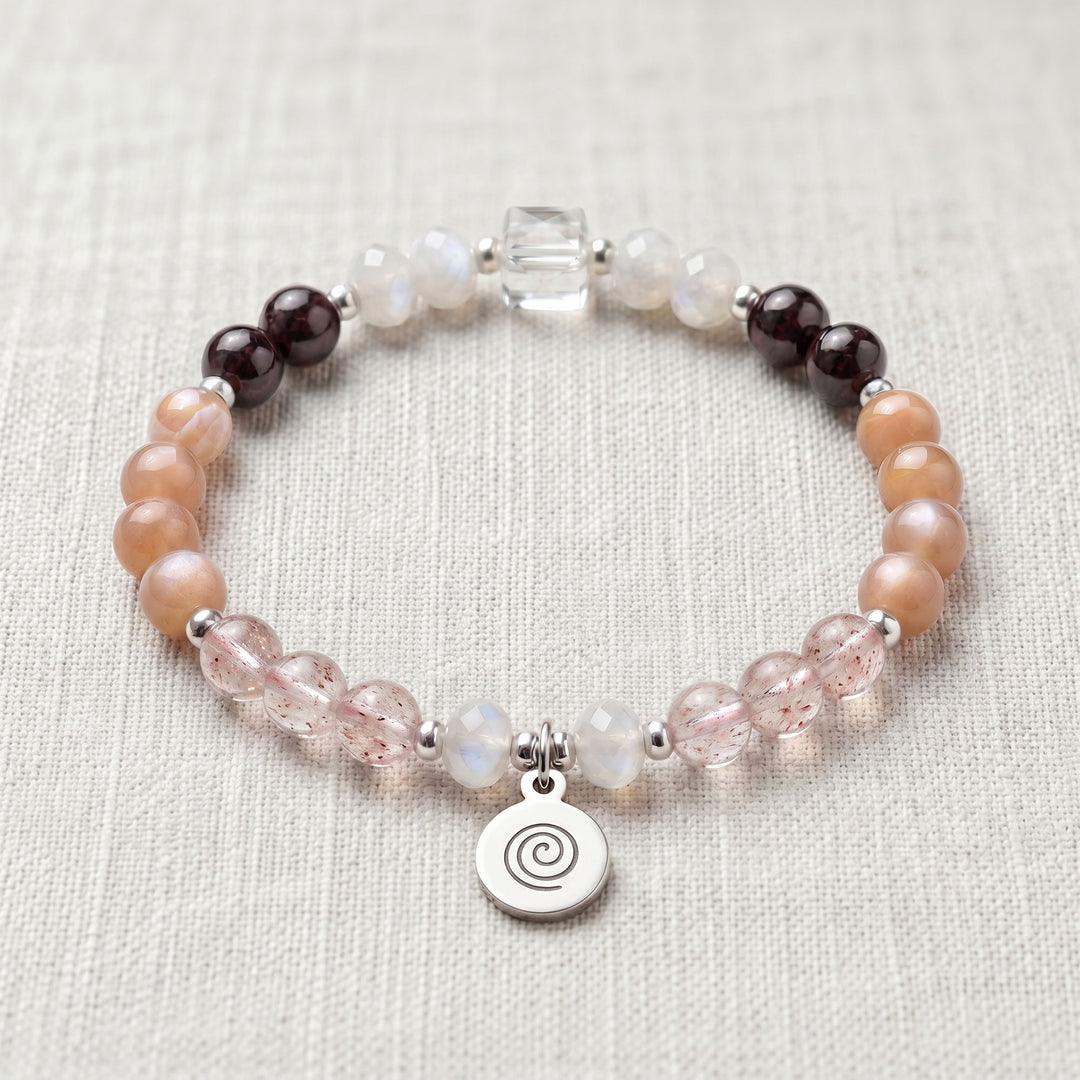 Peach Moonstone Personalised Fertility Crystal Bracelet