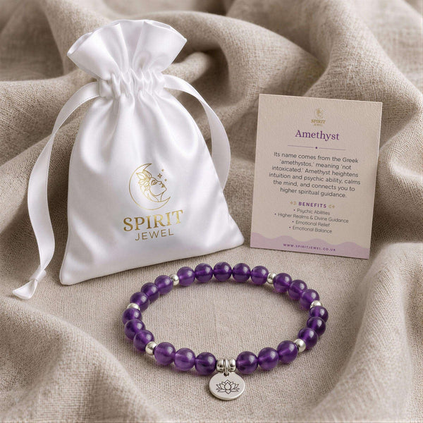 Gemstone Crystal Beaded Bracelet with Crystal Meaning Card and Spirit Jewel Pouch