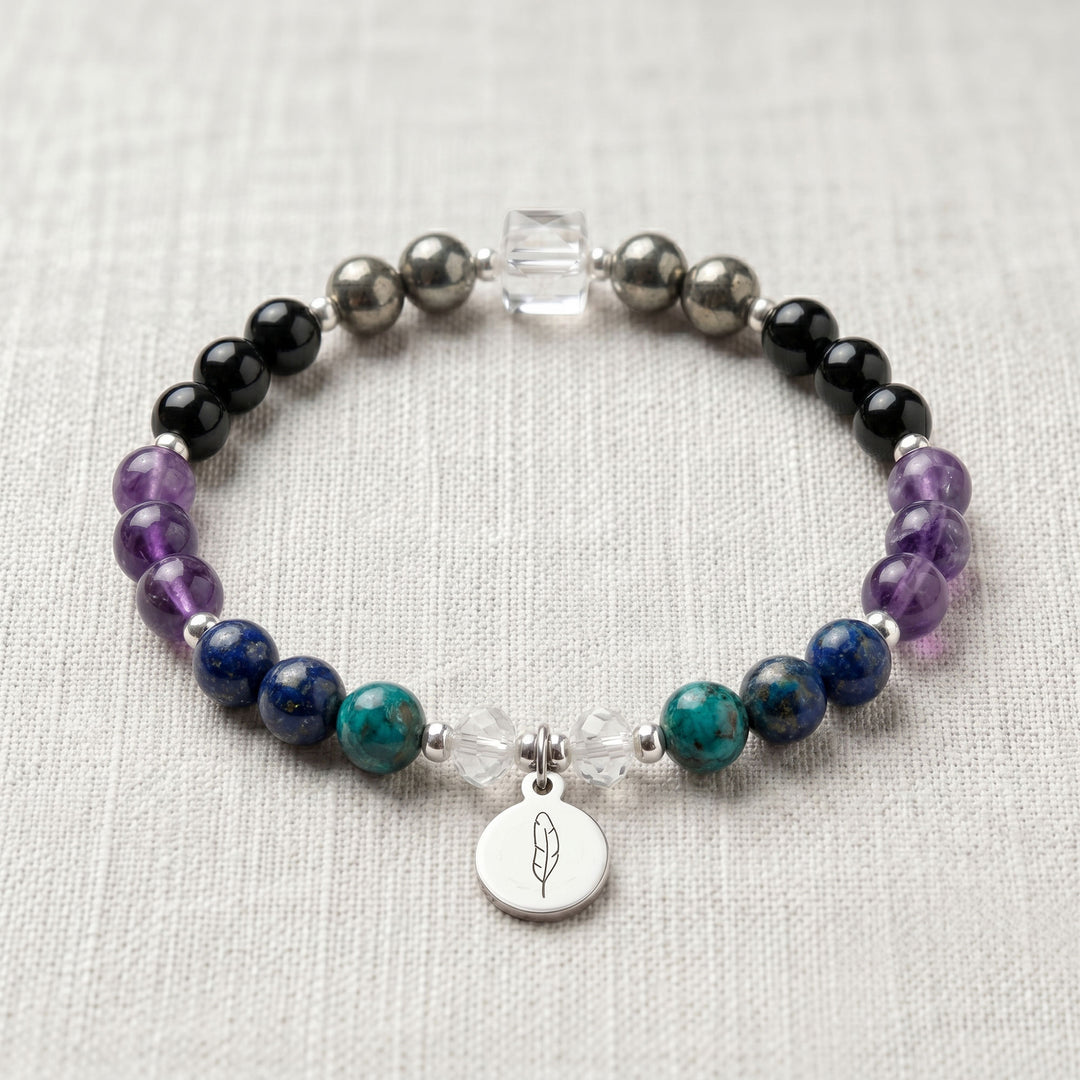 Amethyst & Black Tourmaline Personalised Grief Crystal Bracelet