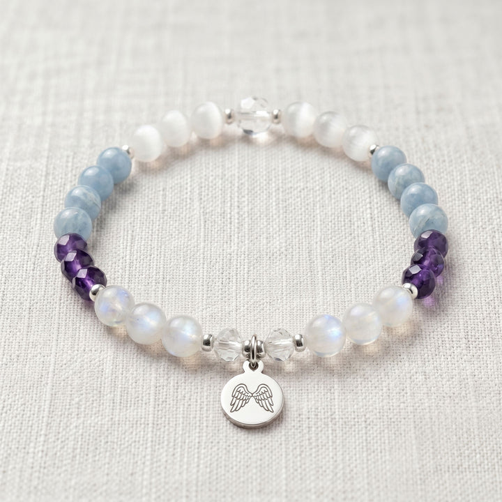 Moonstone &amp; Angelite Guardian Angel Personalised Crystal Bracelet