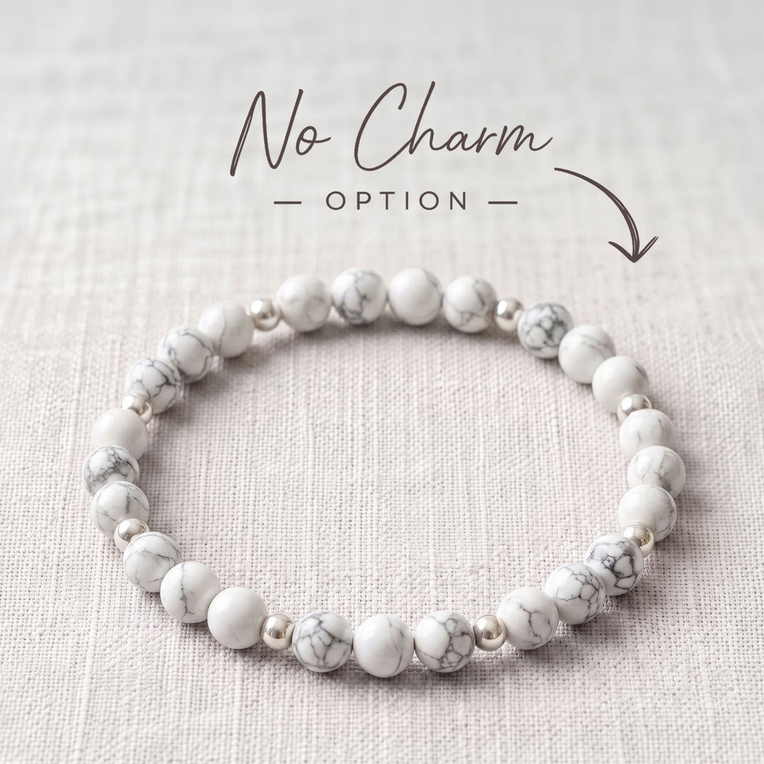 Howlite Crystal Beaded Bracelet, 925 Sterling Silver