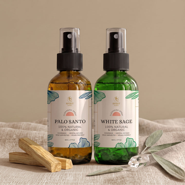 100% Natural Sage &amp; Palo Santo Smudge Spray Duo Set, packed with cleansing Cleansing Herbs
