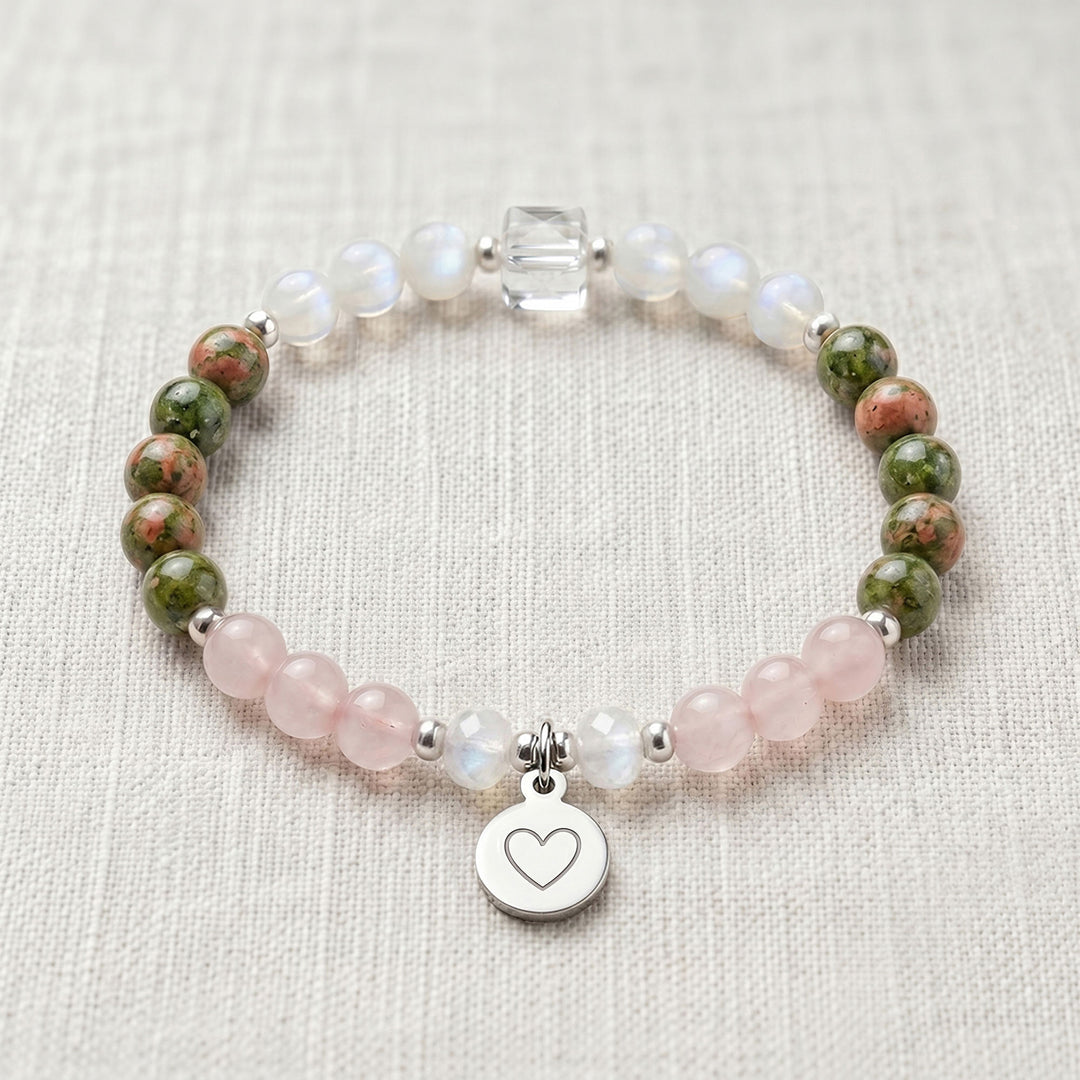 Rose Quartz & Moonstone Personalised Pregnancy Crystal Bracelet