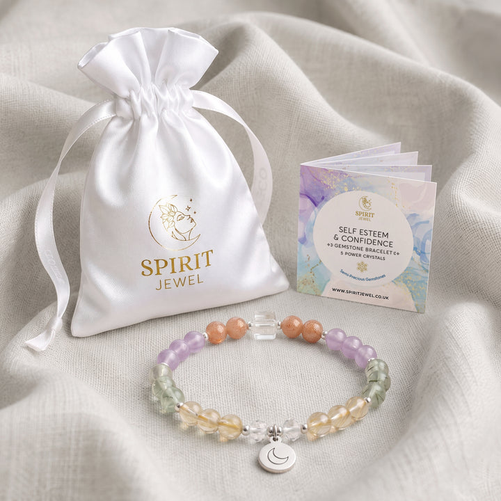 Sunstone Personalised Self Esteem &amp; Confidence Crystal Bracelet with Spirit Jewel Pouch and Crystal Meanings Guide