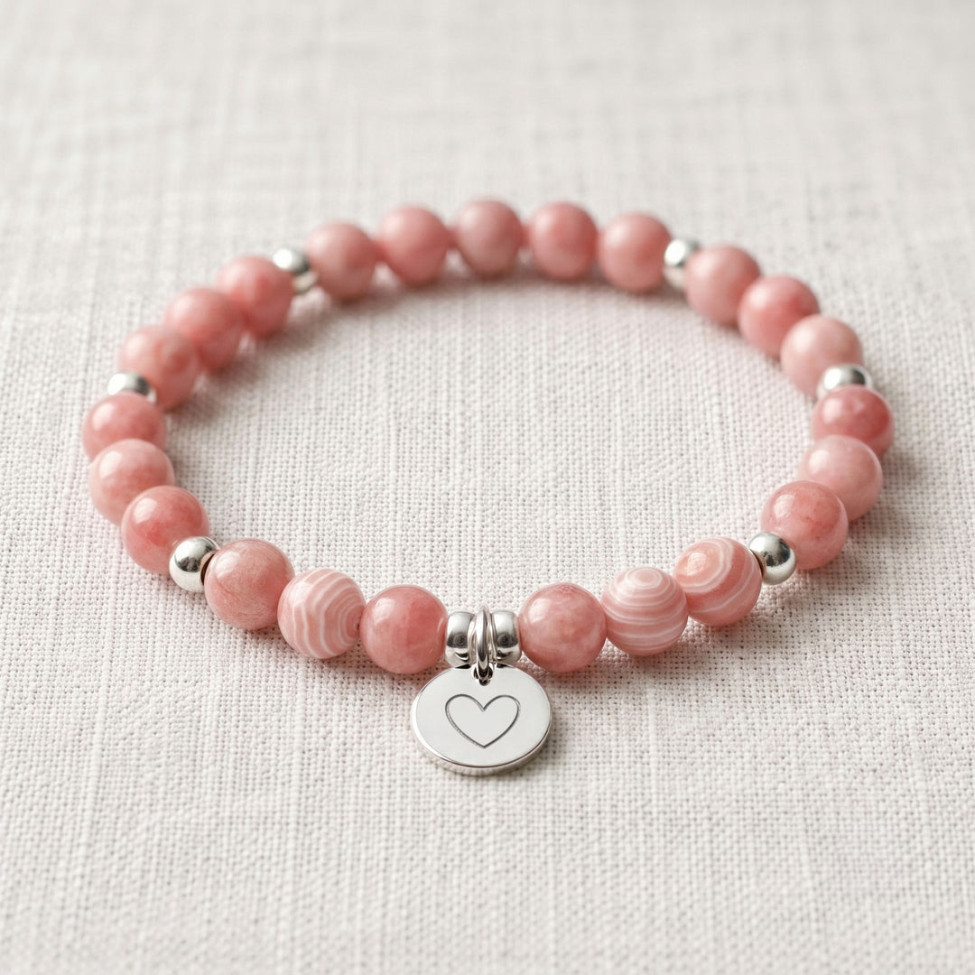 Rhodochrosite Personalised Crystal Gemstone Bracelet