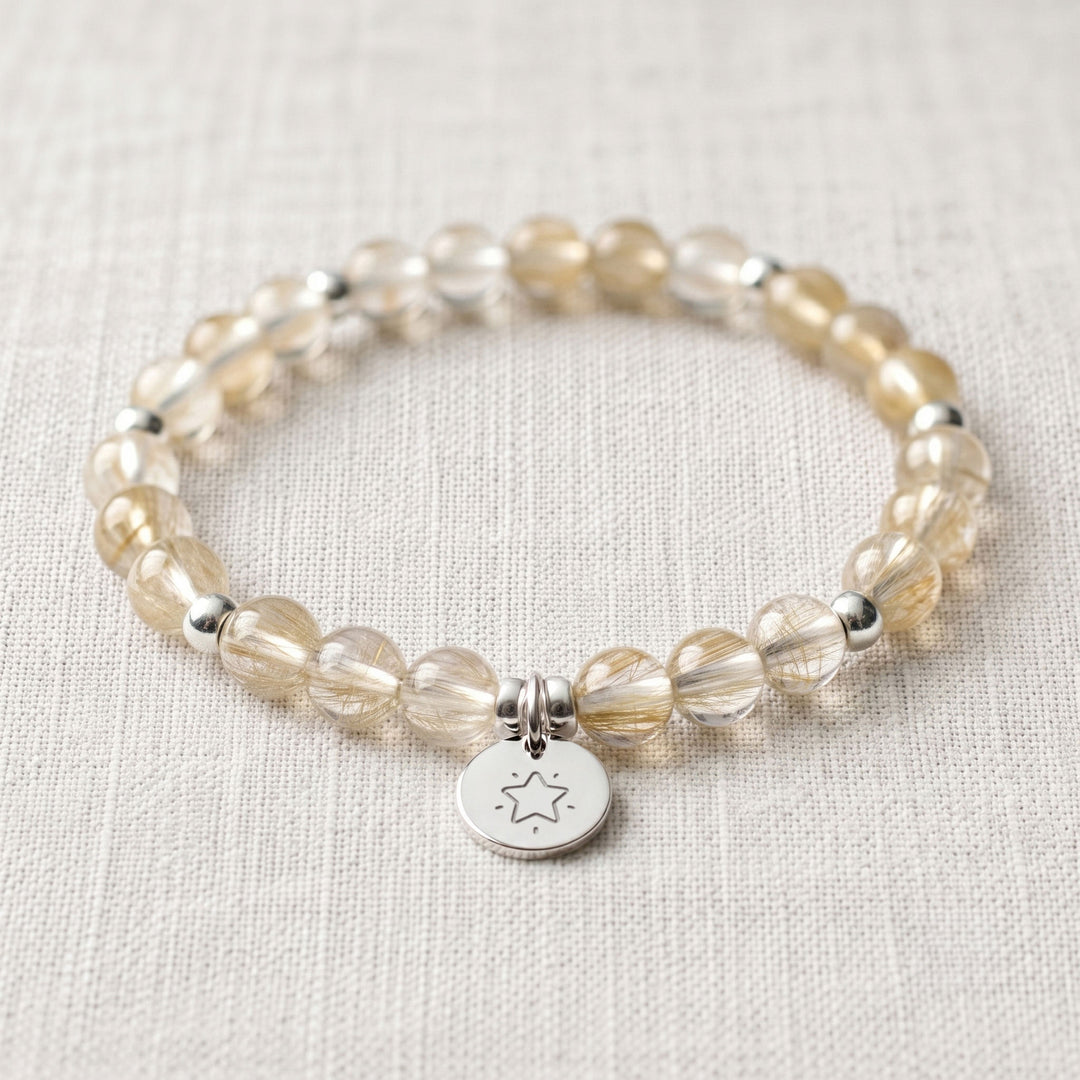 Rutilated Quartz Personalised Crystal Gemstone Bracelet