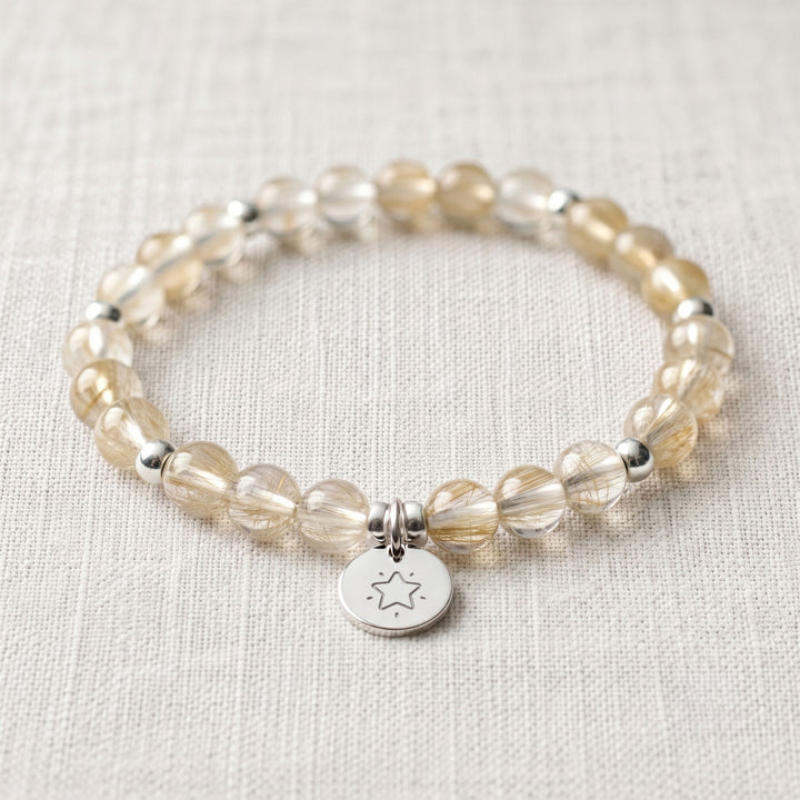 Rutilated Quartz Personalised Crystal Gemstone Bracelet