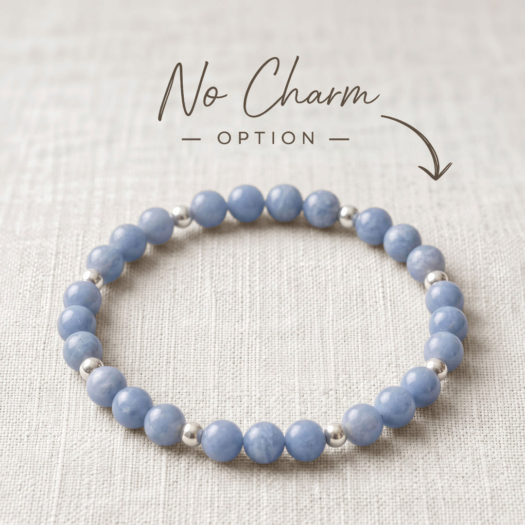 Angelite Crystal Beaded Bracelet, 925 Sterling Silver