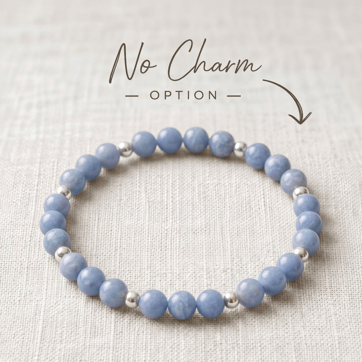 Angelite Crystal Beaded Bracelet, 925 Sterling Silver