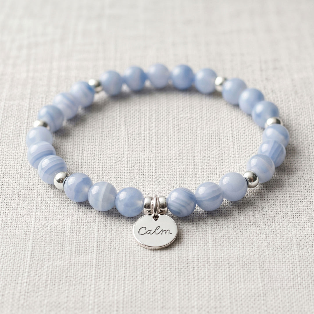 Blue Lace Agate Personalised Crystal Gemstone Bracelet