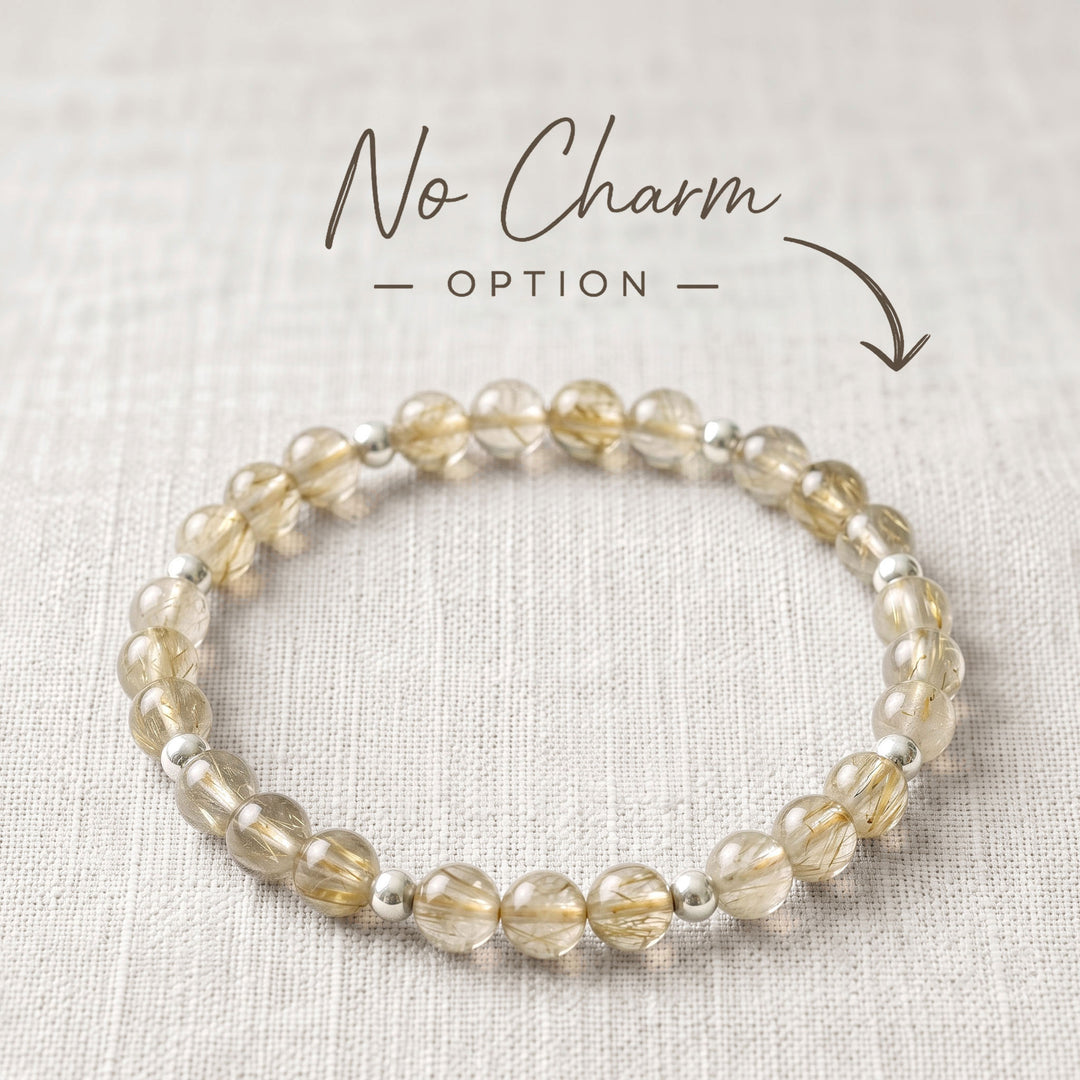 Rutilated Quartz Crystal Beaded Bracelet, 925 Sterling Silver