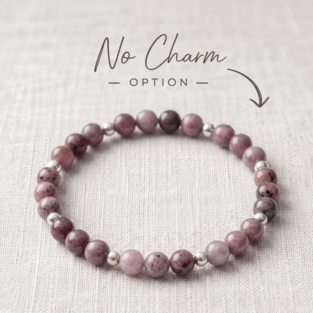 Lepidolite Crystal Beaded Bracelet, 925 Sterling Silver