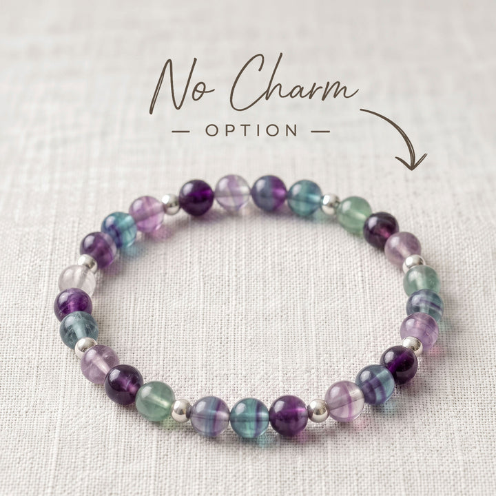 Fluorite Crystal Beaded Bracelet, 925 Sterling Silver