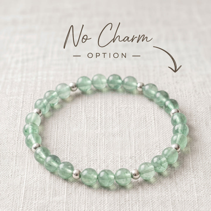 Green Fluorite Crystal Beaded Bracelet, 925 Sterling Silver