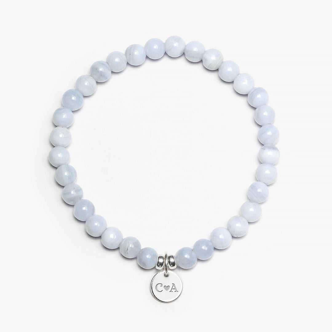 Spirit Jewel Bracelets 2 Initials + Heart 3 Initials / Small (16cm) Blue Lace Agate Crystal Gemstone Bracelet