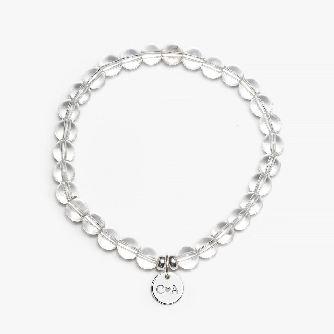 Spirit Jewel Bracelets 2 Initials + Heart 3 Initials / Small (16cm) Clear Quartz Crystal Gemstone Bracelet