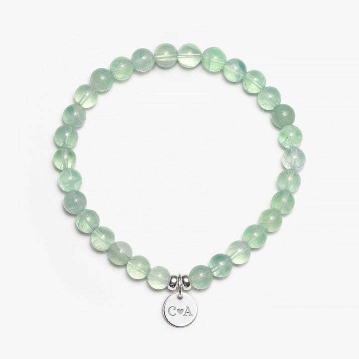 Spirit Jewel Bracelets 2 Initials + Heart 3 Initials / Small (16cm) Green Fluorite Crystal Gemstone Bracelet
