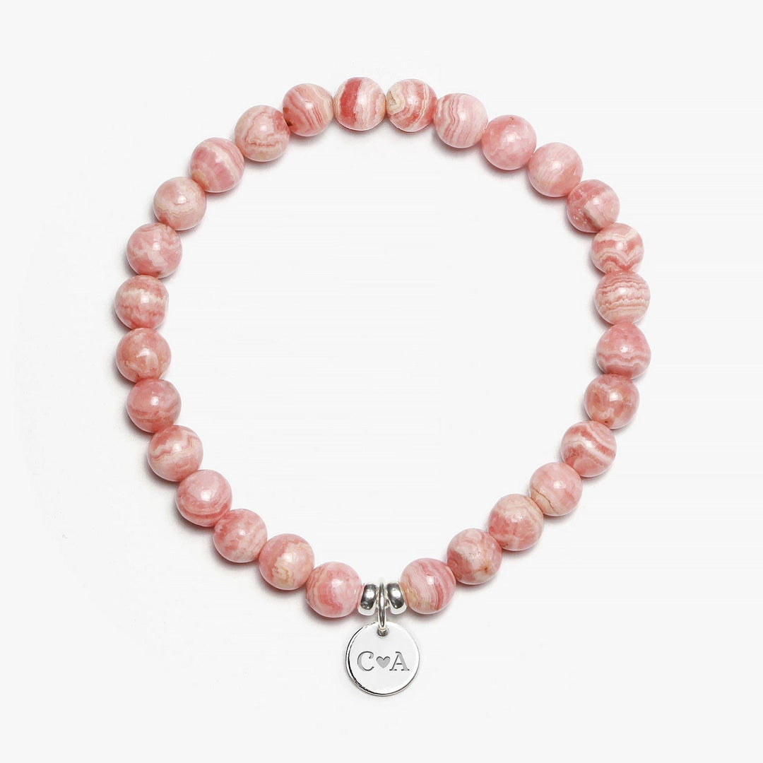 Spirit Jewel Bracelets 2 Initials + Heart 3 Initials / Small (16cm) Rhodochrosite Crystal Gemstone Bracelet