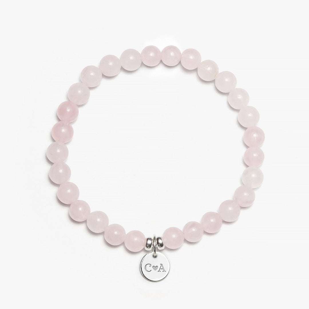 Spirit Jewel Bracelets 2 Initials + Heart 3 Initials / Small (16cm) Rose Quartz Crystal Gemstone Bracelet