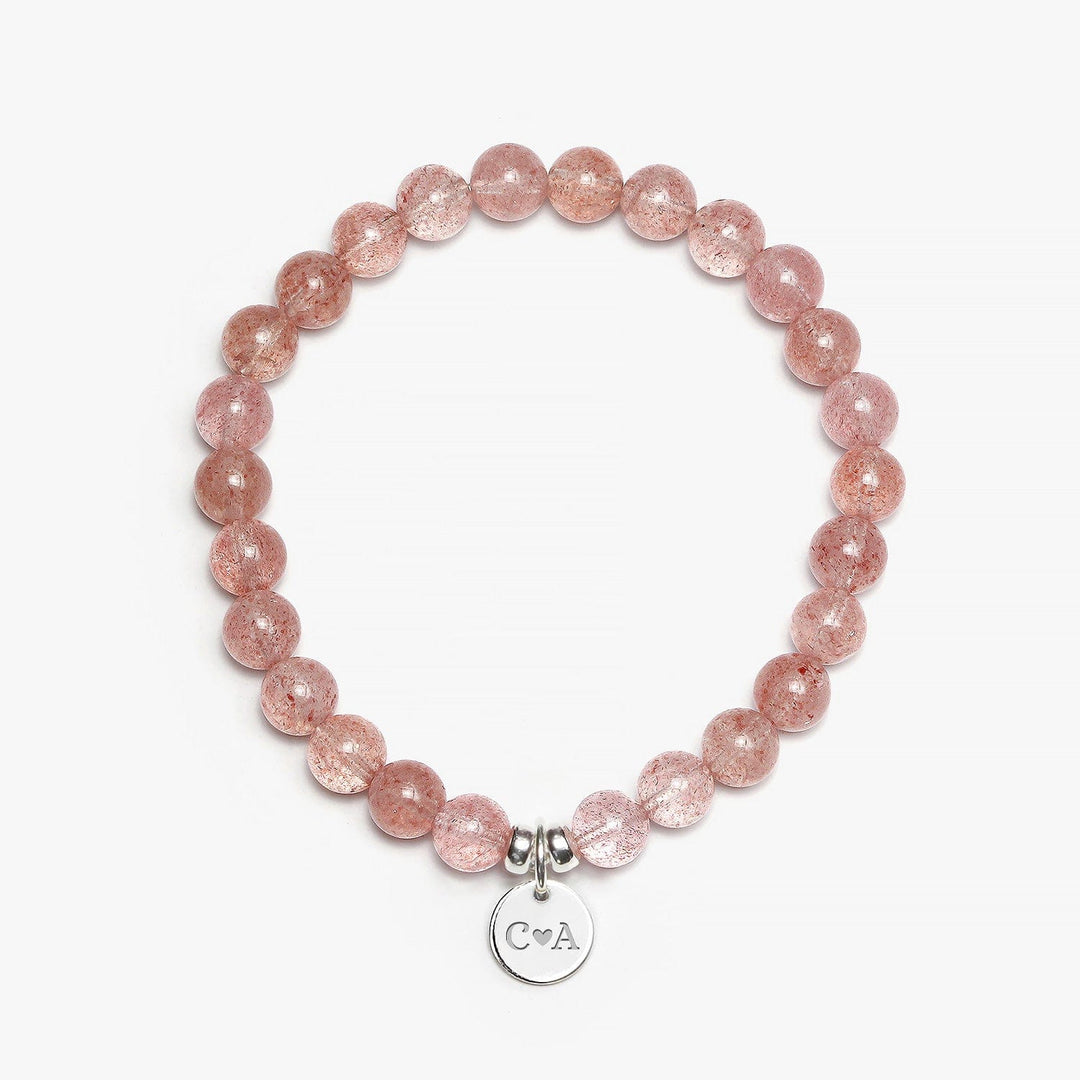 Spirit Jewel Bracelets 2 Initials + Heart 3 Initials / Small (16cm) Strawberry Quartz Crystal Gemstone Bracelet