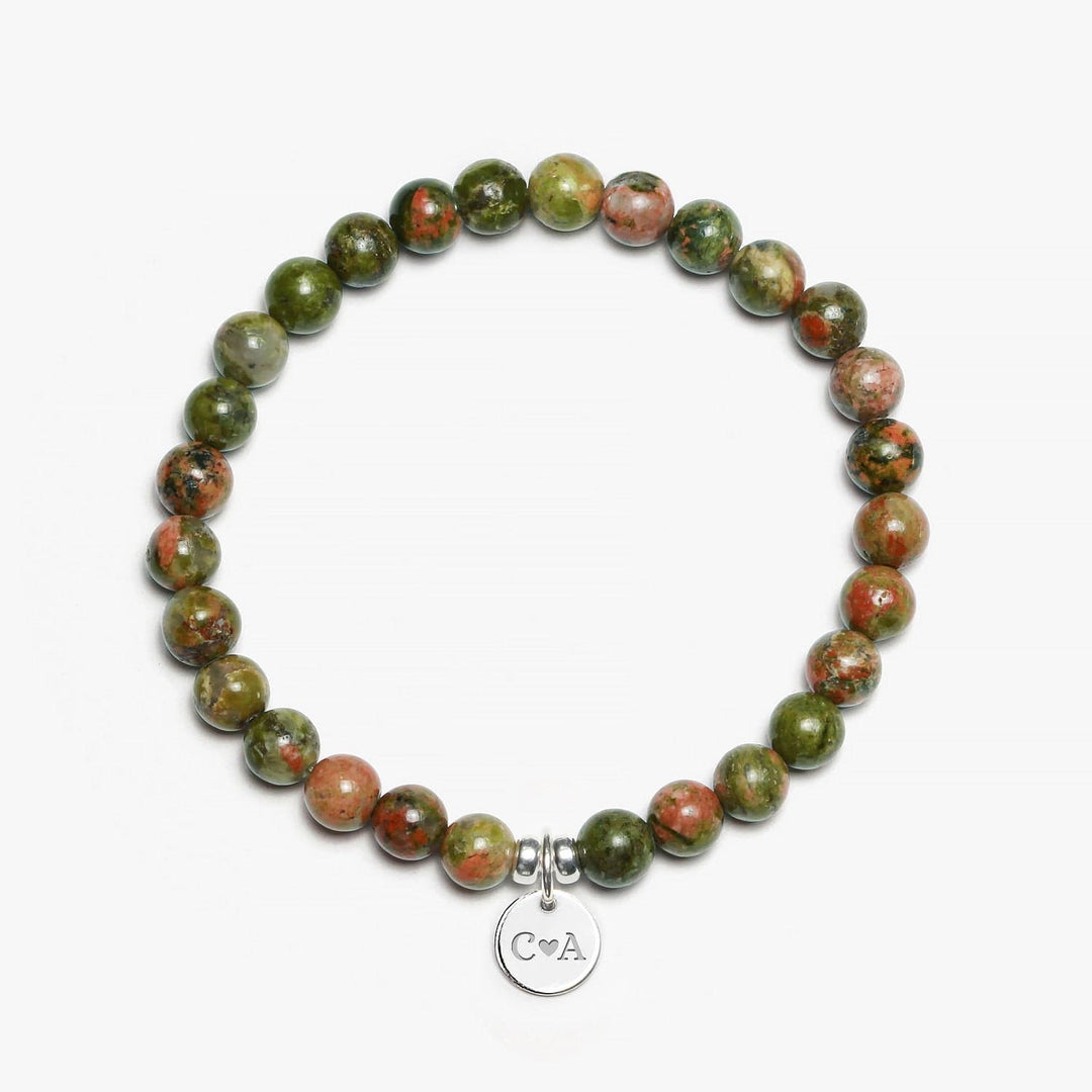 Spirit Jewel Bracelets 2 Initials + Heart 3 Initials / Small (16cm) Unakite Crystal Gemstone Bracelet