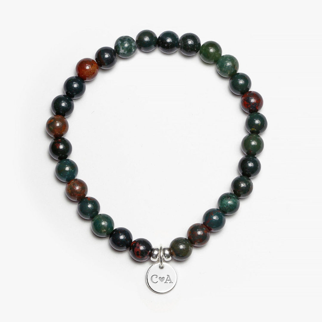 Spirit Jewel Bracelets 2 Initials + Heart / S (16cm) Bloodstone Crystal Gemstone Bracelet