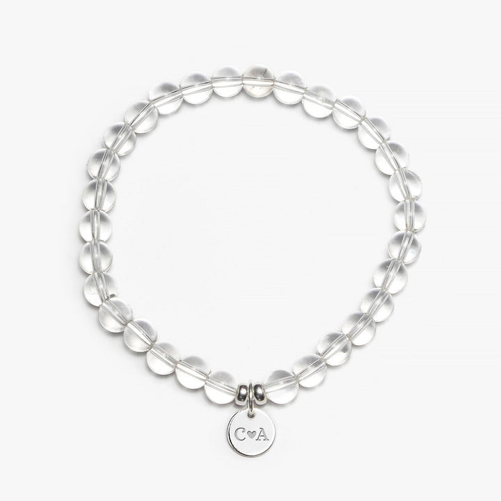 Spirit Jewel Bracelets 2 Initials + Heart / S (16cm) Clear Quartz Crystal Gemstone Bracelet