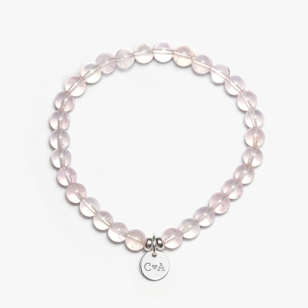 Spirit Jewel Bracelets 2 Initials + Heart / S (16cm) Rose Quartz AAA Crystal Gemstone Bracelet