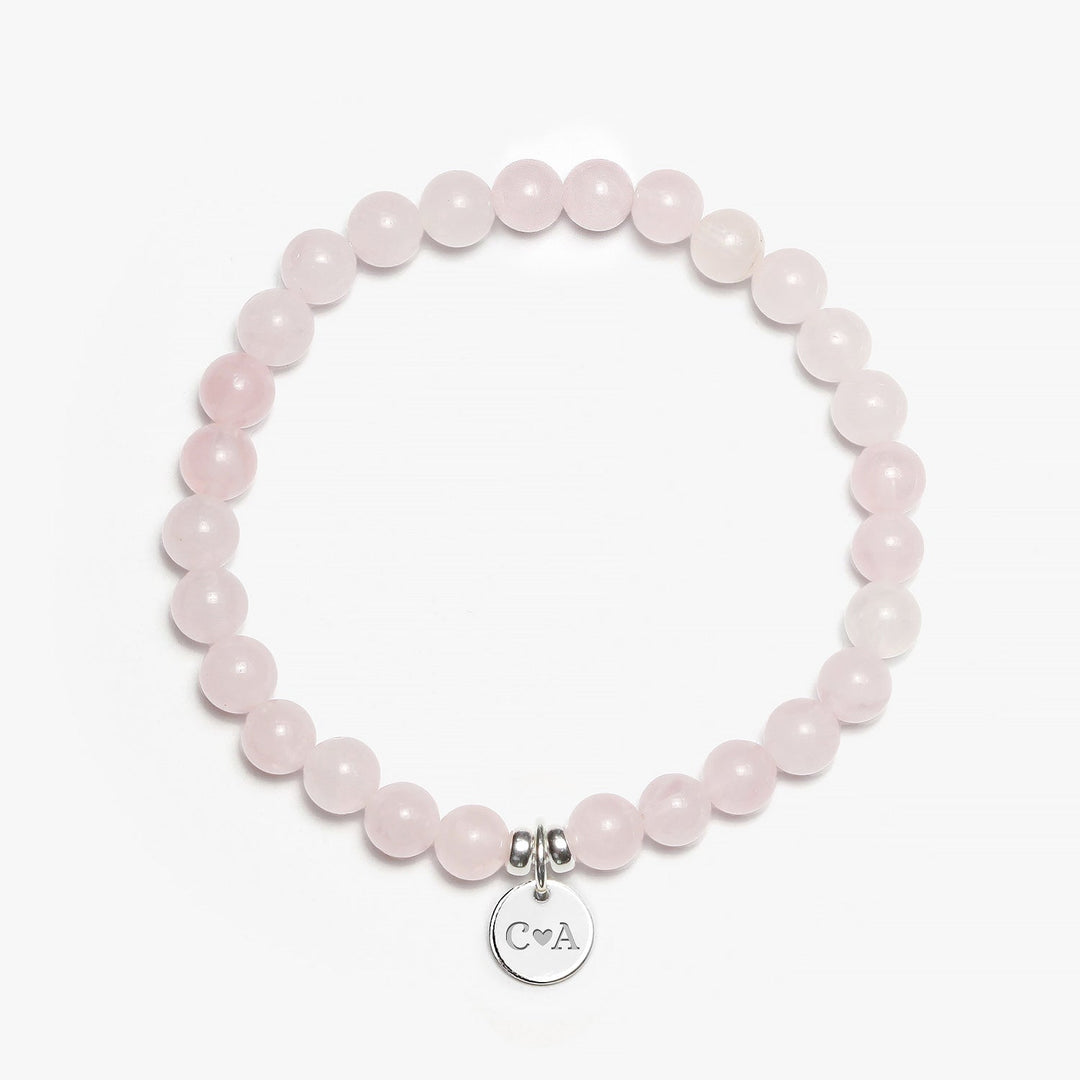 Spirit Jewel Bracelets 2 Initials + Heart / S (16cm) Rose Quartz Crystal Gemstone Bracelet